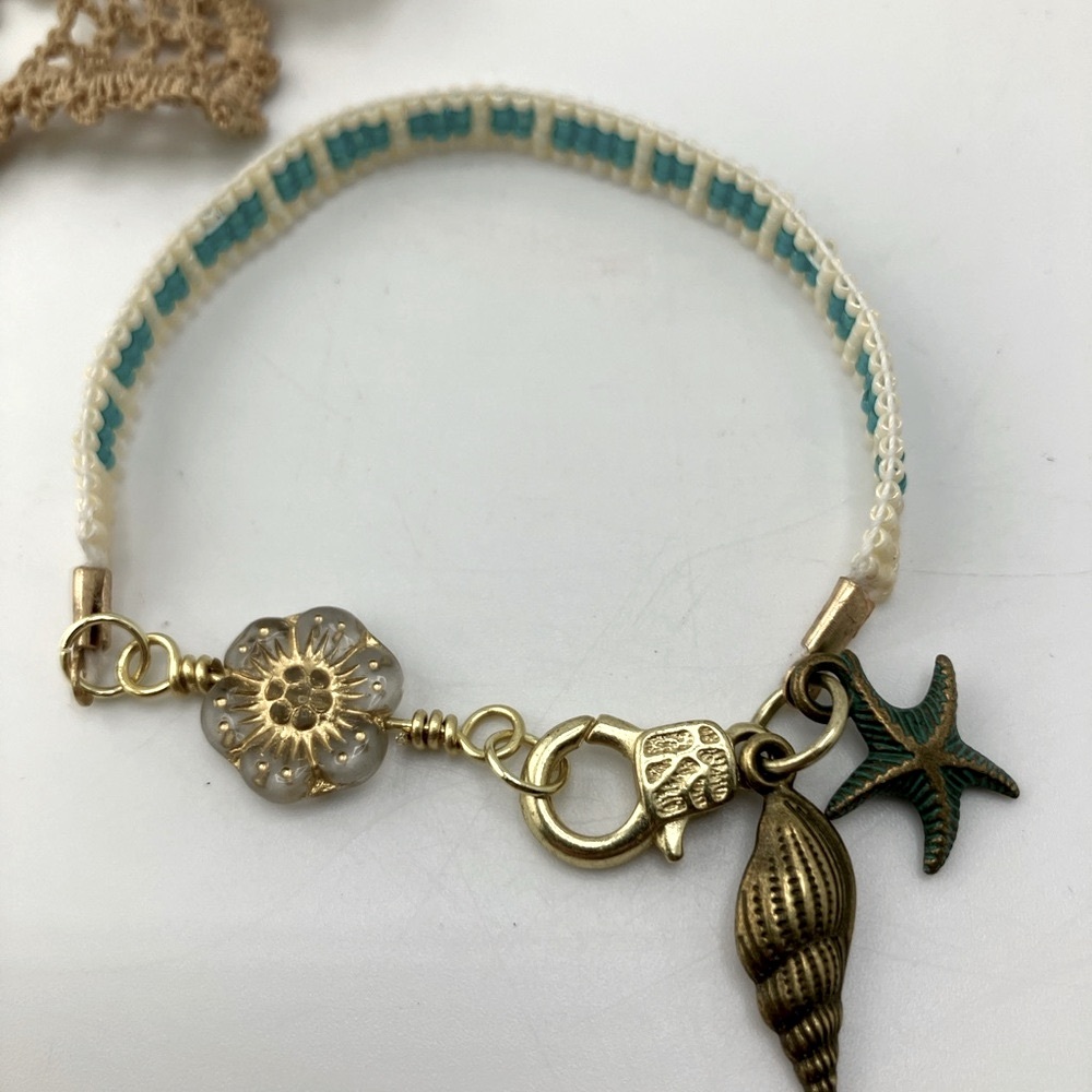 Handmade One of a kind Gold and Turquoise Charm Bracelet